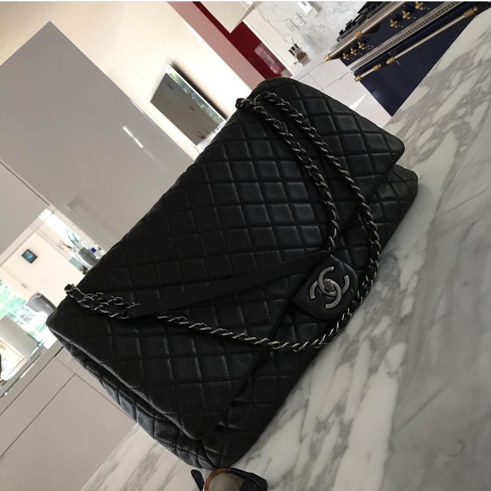 Chanel XXL airlines travel bag black silver hardware